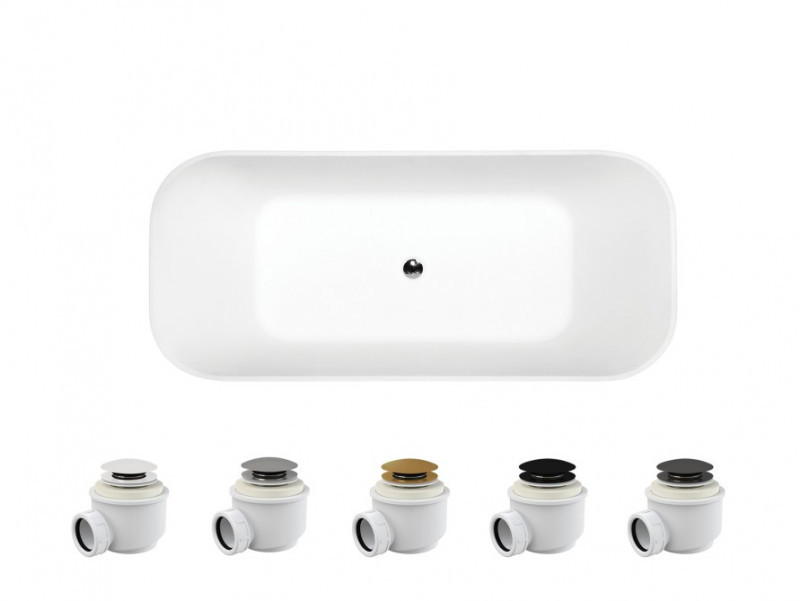 Besco Assos wanna wolnostojąca 160x70 lany marmur + syfon złoty WMD-160-AKG