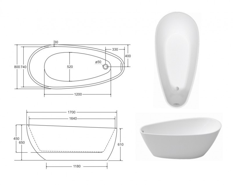 Besco Goya A-Line Glam wanna wolnostojąca 170x80 cm akryl srebrna + syfon chrom WA-160-GSR