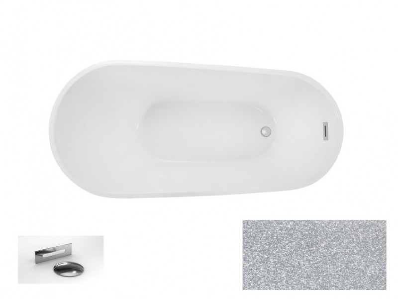 Besco Melody Glam wanna wolnostojąca 150x80 cm akryl srebrna + syfon chrom WAS-150-MSR