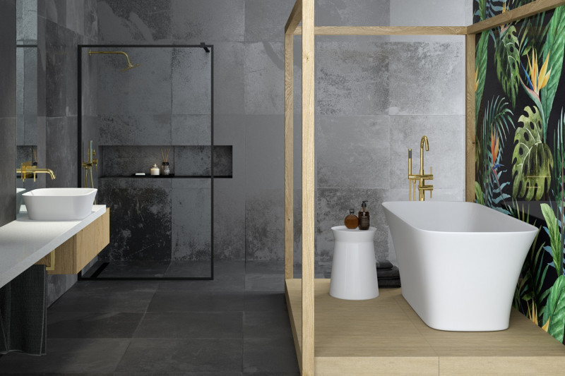 Besco Assos S-Line wanna wolnostojąca 160x70 lany marmur + syfon czarny WMD-160-ASB