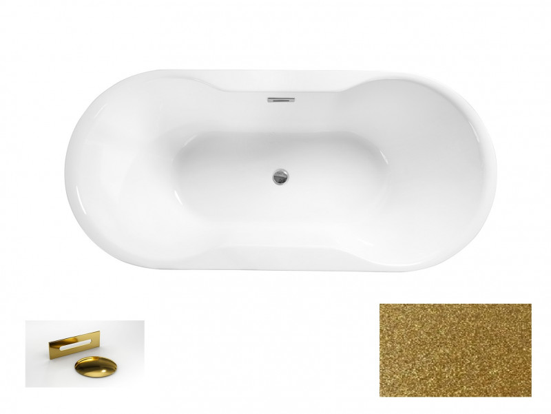 Besco Navia Glam wanna wolnostojąca 150x80 cm akryl złota + syfon złoty WA-150-NGZ