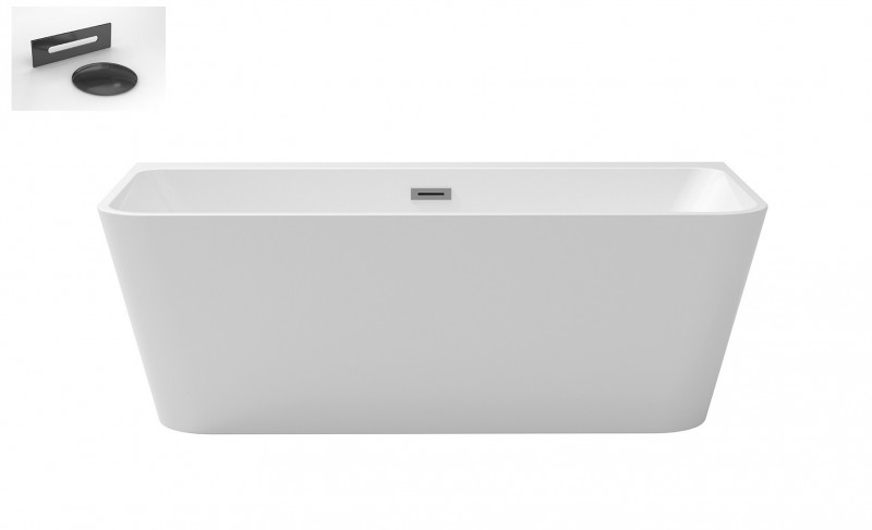 Besco Varya wanna wolnostojąca przyścienna 150x75 cm akryl biały + syfon grafit WAS-150-VRG