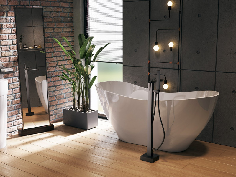 Besco Viya wanna wolnostojąca 160x70 lany marmur + syfon grafit WMD-160-VGR