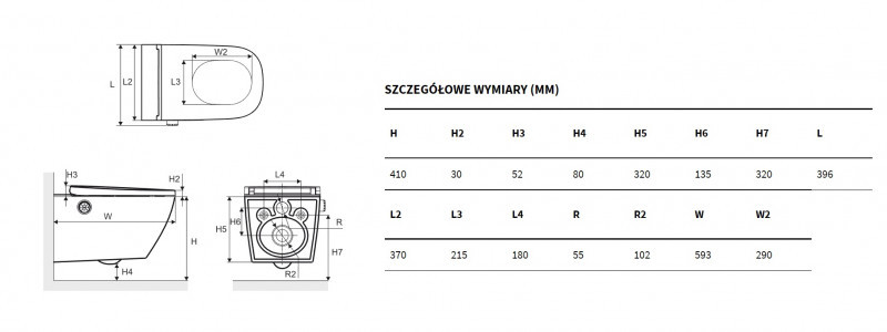 Excellent Dakota 2.0 S2 toaleta myjąca muszla wisząca z deską z funkcją bidetu biały + pilot + pokrętło czarne ZEPR.0124.05