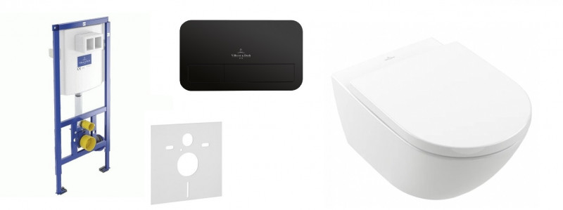 Villeroy&Boch Viconnect + Subway 3.0 TwistFlush Zestaw 5w1 kompletny stelaż + przycisk czarny mat + muszla wisząca + deska wolnoopadająca