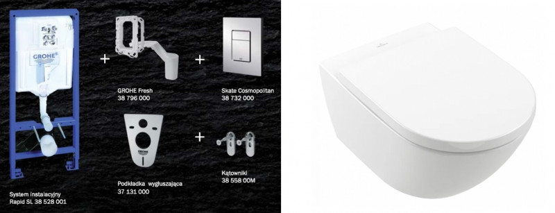 Grohe + Villeroy&Boch Subway 3.0 TwistFlush Zestaw 7w1 kompletny stelaż + muszla wisząca + deska wolnoopadająca