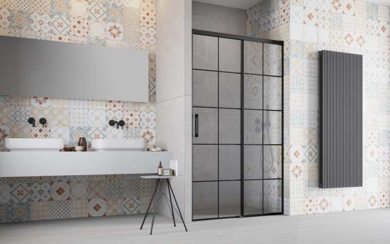 Radaway Idea Black DWJ Factory drzwi wnękowe przesuwne 150 cm prawe czarny krata Easy Clean 387019-54-55R