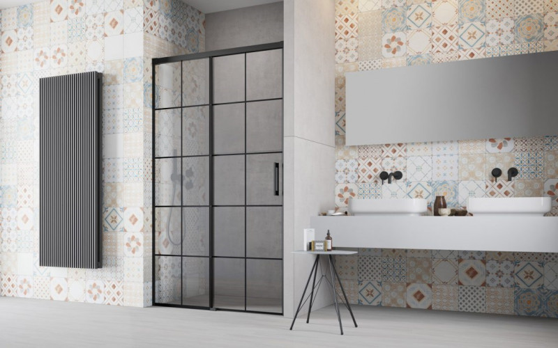 Radaway Idea Black DWJ Factory drzwi wnękowe przesuwne 150 cm lewe czarny krata Easy Clean 387019-54-55L