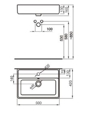 Roca Alter umywalka stawiana na blat z otworem na baterię prostokątna 60x42 biały Supraglaze A3270MNS00