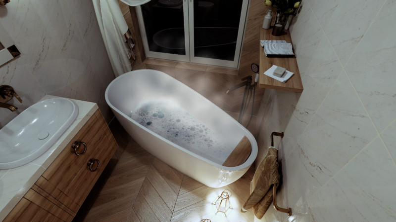 Sanitti Milla wanna wolnostojąca 165x71 lany marmur biały połysk 11070000