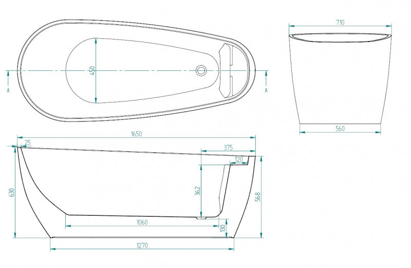 Sanitti Milla wanna wolnostojąca 165x71 lany marmur biały połysk 11070000