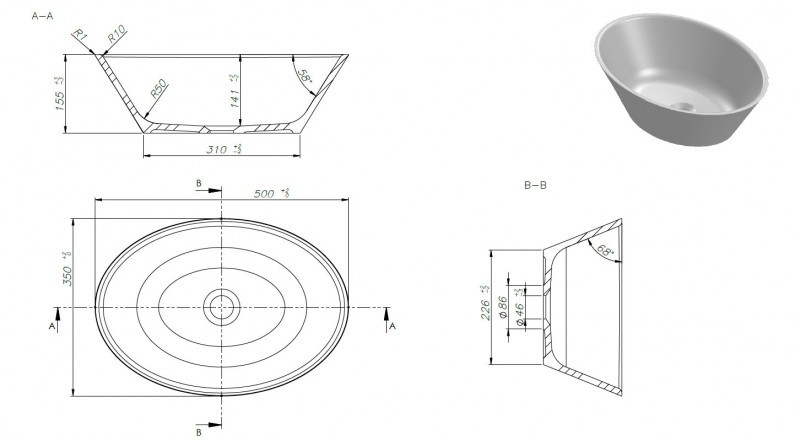 Sanitti Sei umywalka stawiana na blat 50x35 lany marmur biały połysk SEI-50-BP