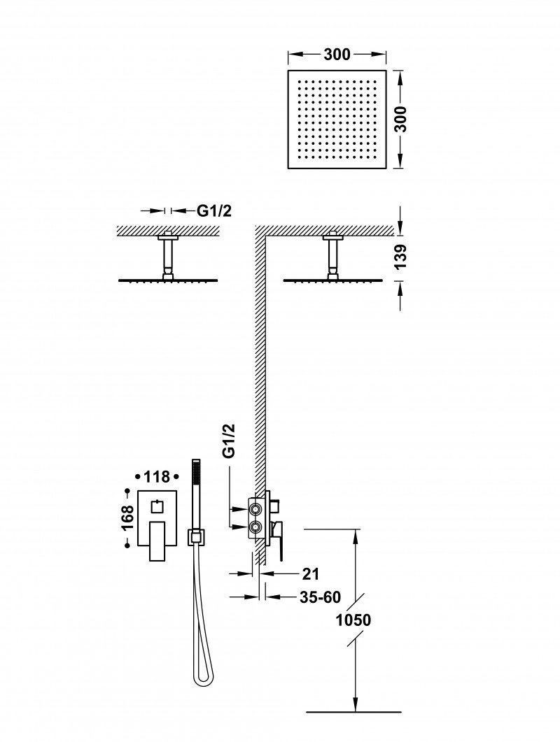 Tres Cuadro Exclusive zestaw prysznicowy podtynkowy z deszczownicą 30x30 24-K złoto 00628003OR