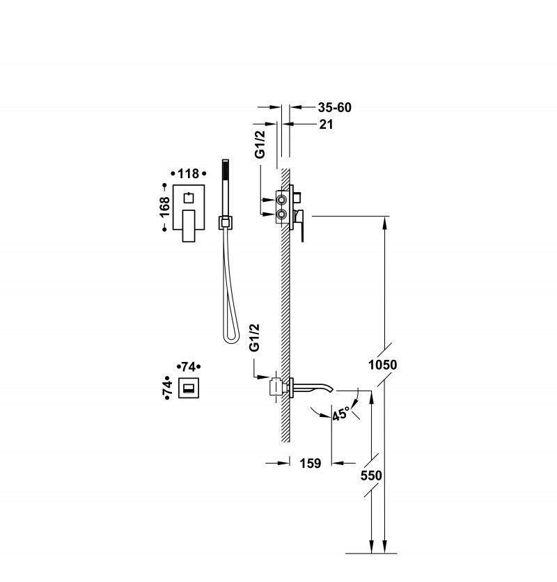 Tres Cuadro Exclusive zestaw wannowy podtynkowy z wylewką 24-K złoto 00628006OR