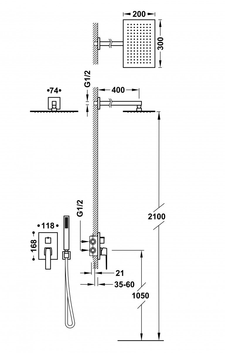 Tres Slim-Tres zestaw prysznicowy podtynkowy z deszczownicą 30x20 biały matowy 20228004BM