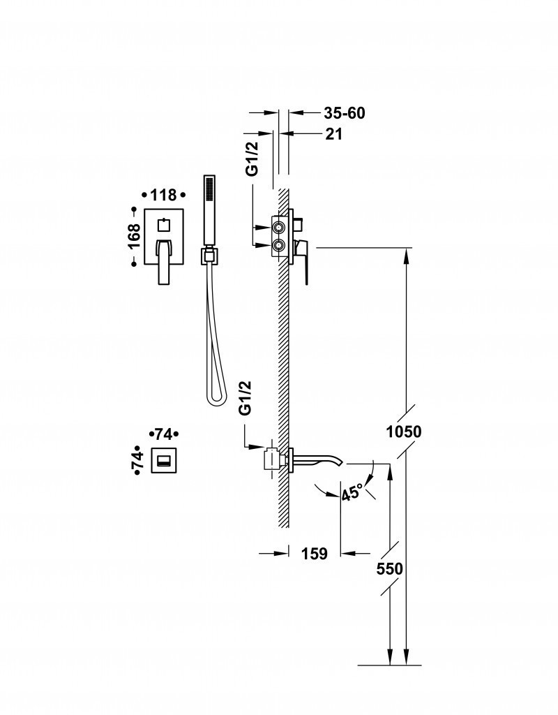 Tres Slim-Tres zestaw wannowy podtynkowy z wylewką biały matowy 20228007BM
