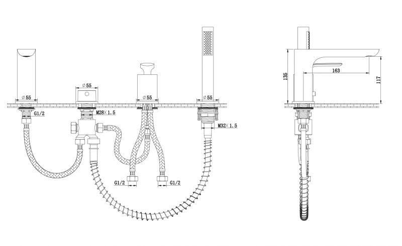 Kohlman Experience Brushed Gold bateria wannowa 4-otworowa zloty szczotkowany QB244EGDB