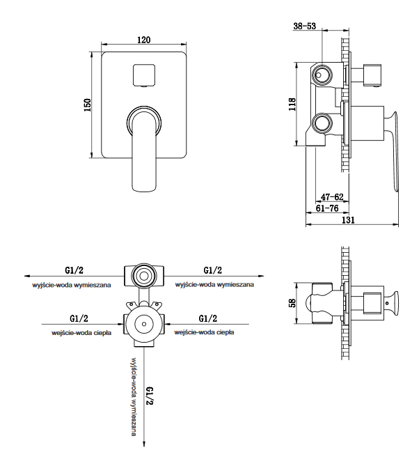 Kohlman Experience Brushed Gold bateria wannowo-prysznicowa podtynkowa 3-drożna złoty szczotkowany QW211EGDB