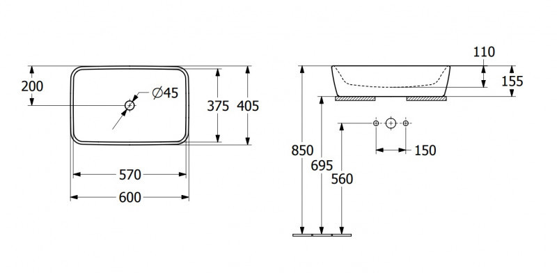 Villeroy&Boch Architectura umywalka stojąca na blacie 60x40,5 biała weiss alpin 5A276101
