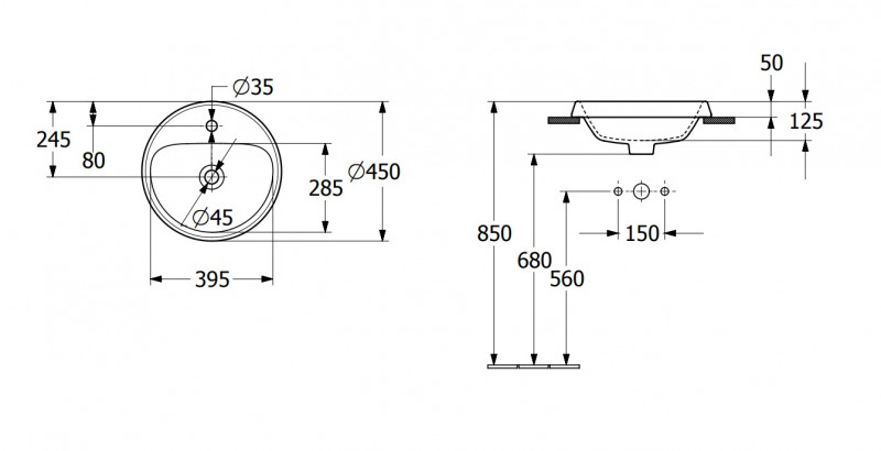 Villeroy&Boch Architectura umywalka wpuszczana w blat 45x45 biała weiss alpin 5A654601