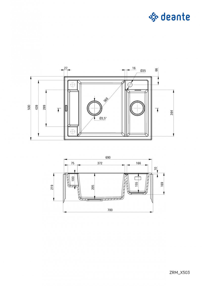 Deante Magnetic zlewozmywak granitowy magnetyczny 1,5 komory z ociekaczem antracyt metalik ZRMT503