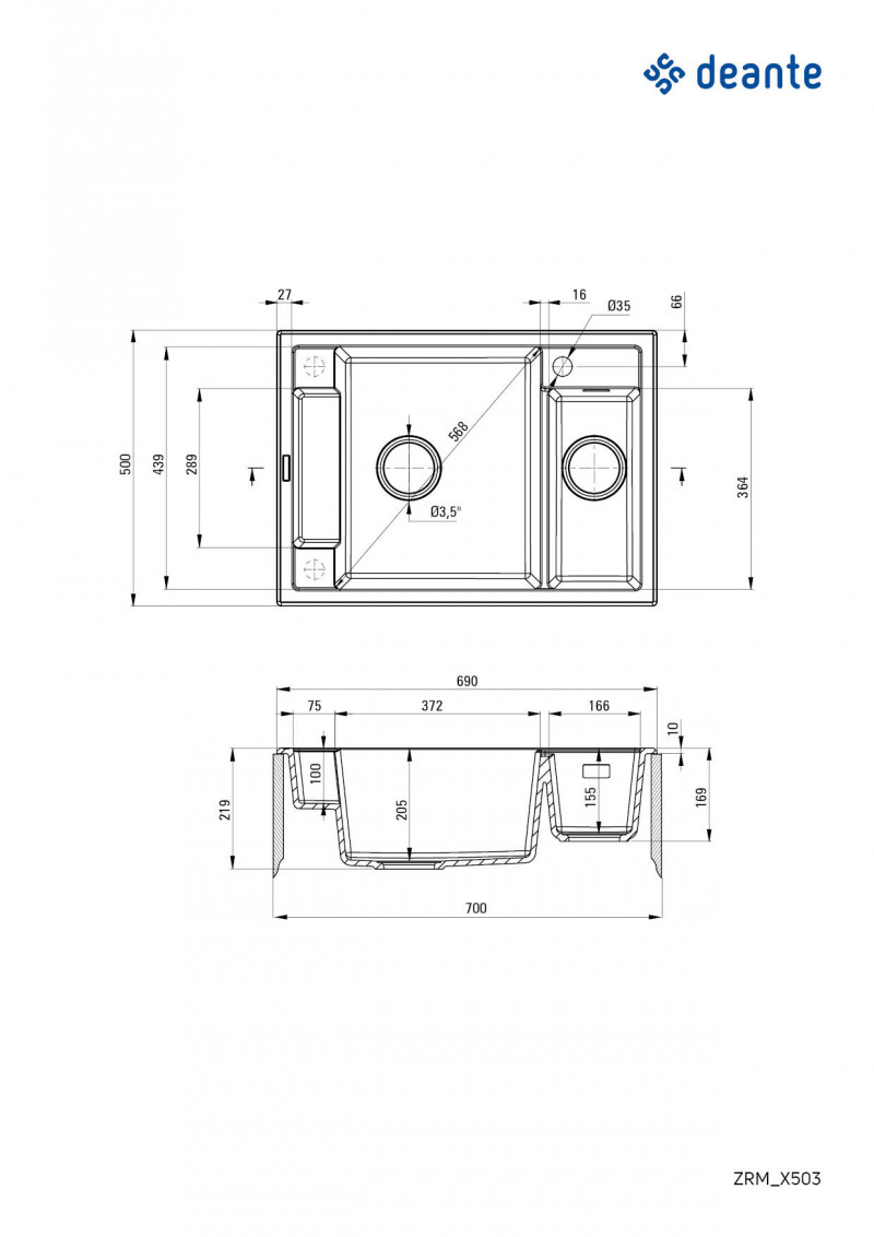 Deante Magnetic zlewozmywak granitowy magnetyczny 1,5 komory z ociekaczem alabaster ZRMA503