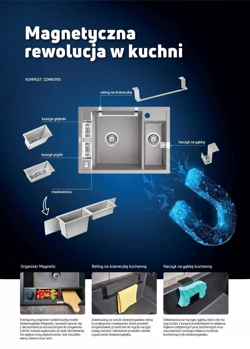 Deante Magnetic zlewozmywak granitowy magnetyczny 1 komora z ociekaczem nero ZRMN11A