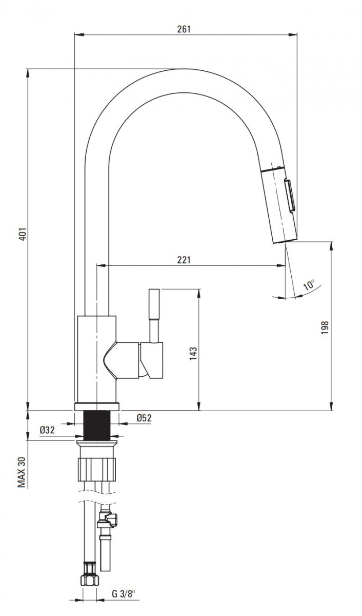 Deante Lima bateria zlewozmywakowa z wyciąganą wylewką czarny matowy BBMN72M