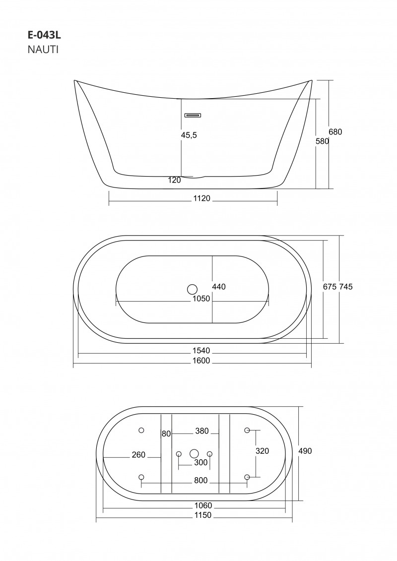 Corsan Nauti wanna wolnostojąca akrylowa 160x72 biała E043
