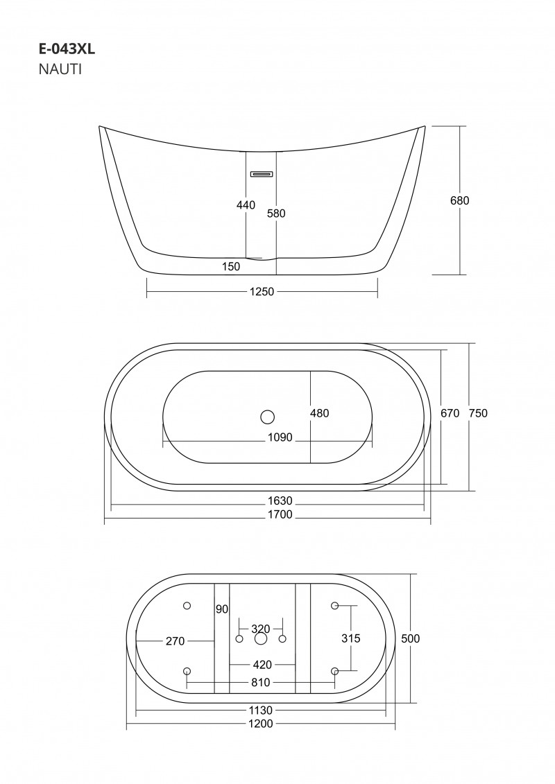 Corsan Nauti wanna wolnostojąca akrylowa 170x77 biała E-043XL
