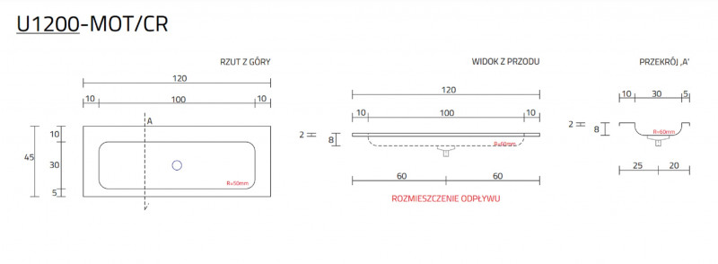 Cristalstone Linea Simpla umywalka meblowa podwójna 120x45 cm biały satynowy mat U1200-MOT/CR