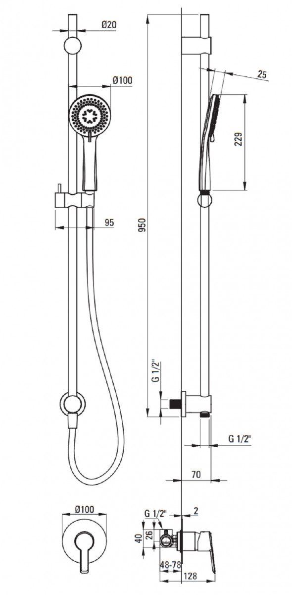 Deante Arnika zestaw prysznicowy podtynkowy z drążkiem chrom połysk NAC09TP