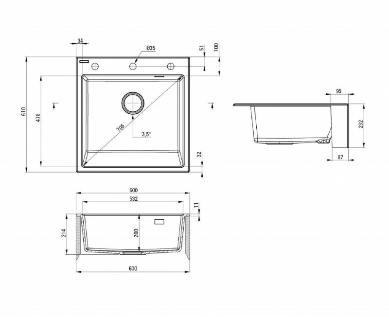 Deante Eridian zlewozmywak granitowy farmerski 1 komora bez ociekacza alabaster ZQEA10K