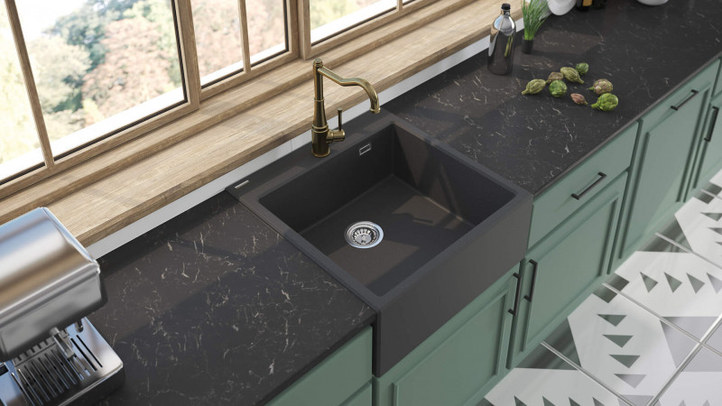 Deante Eridian zlewozmywak granitowy farmerski 1 komora bez ociekacza antracyt metalik ZQET10K