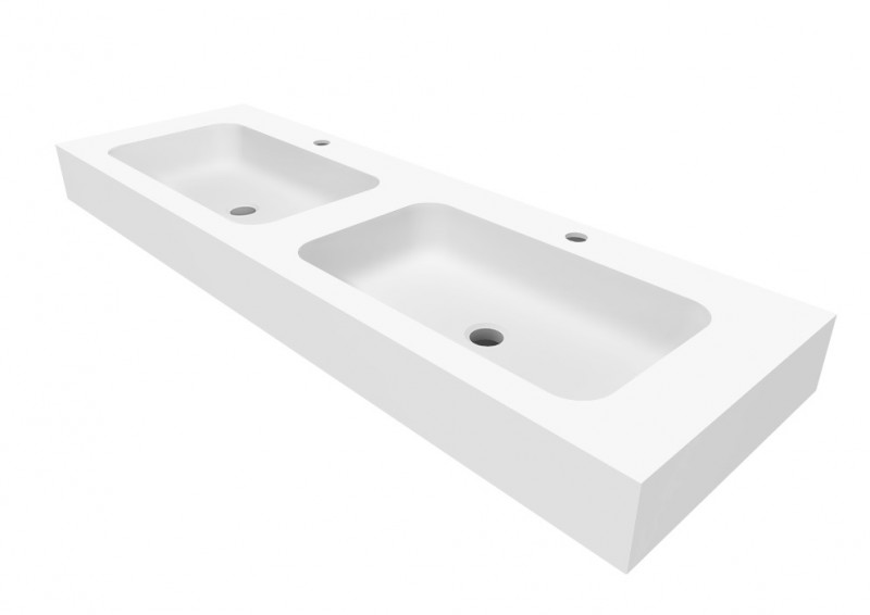 Cristalstone Linea Simpla umywalka podwójna 140x45 cm biały satynowy mat U1400-2XMOT