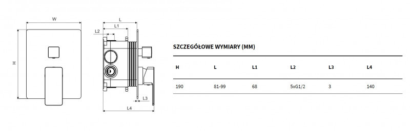 Excellent Keria bateria wannowo-prysznicowa 3-drożna podtynkowa czarny mat AREX.2047BL