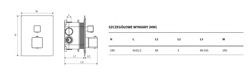 Excellent Keria termostatyczna bateria wannowo-prysznicowa 3-drożna podtynkowa czarny mat AREX.2048BL