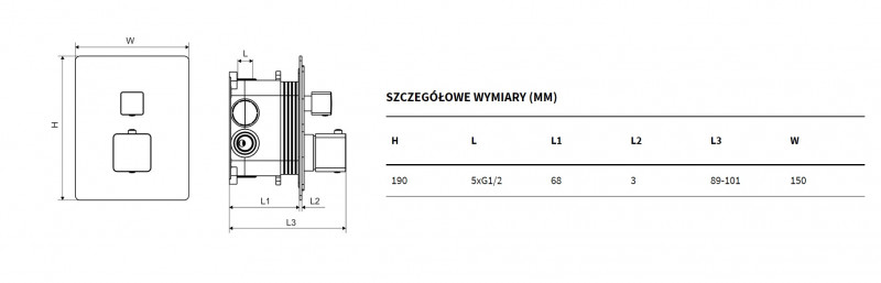 Excellent Keria termostatyczna bateria wannowo-prysznicowa 3-drożna podtynkowa chrom AREX.2048CR