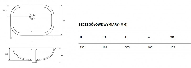 Excellent Candera umywalka podblatowa 56,5x40 biały CEEX.5121.565.WH