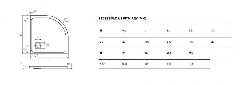 Excellent Arda brodzik półokrągły niski 90x90 kompozyt biały BREX.1504.090.090.WHN