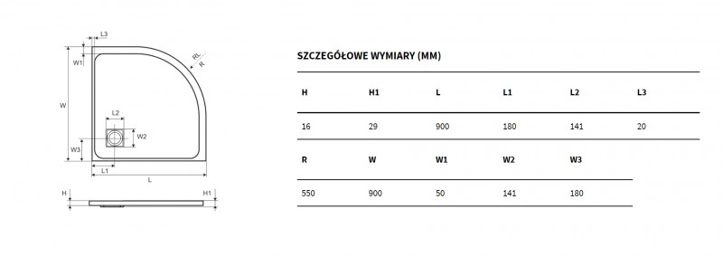 Excellent Arda brodzik półokrągły niski 90x90 kompozyt beton BREX.1504.090.090.CON