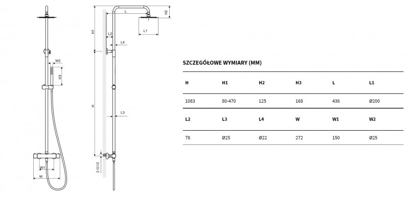 Excellent Rain Termo Round termostatyczny zestaw prysznicowy z deszczownicą 20x20 czarny mat ARAC.SY.107BL