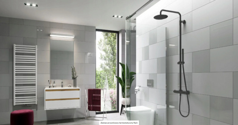 Excellent Rain Termo Round termostatyczny zestaw prysznicowy z deszczownicą 20x20 czarny mat ARAC.SY.107BL