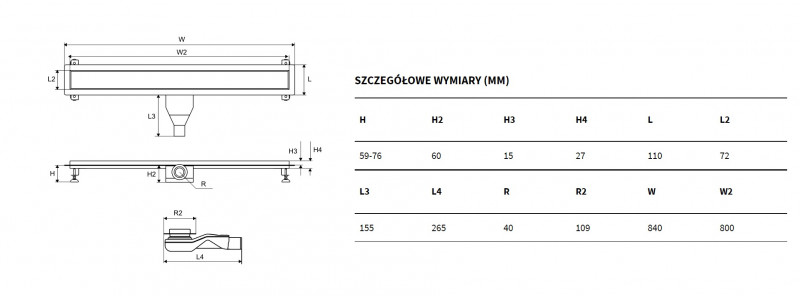 Excellent Stilio odpływ liniowy z rusztem dekoracyjnym 80 cm niski 6 cm INEX.1515.800.R.SNP