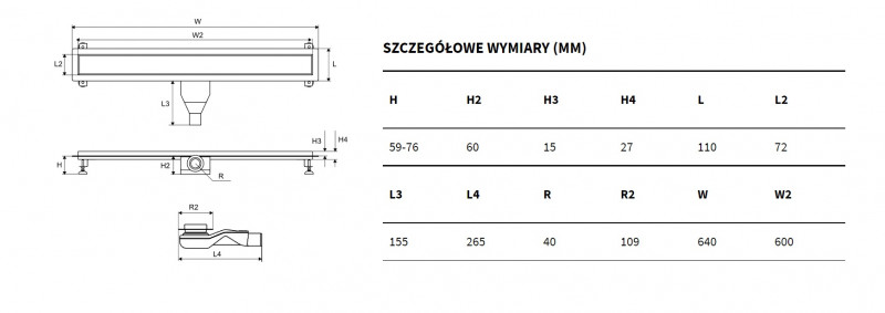 Excellent Stilio odpływ liniowy z rusztem dekoracyjnym 60 cm niski 6 cm INEX.1515.600.R.SNP
