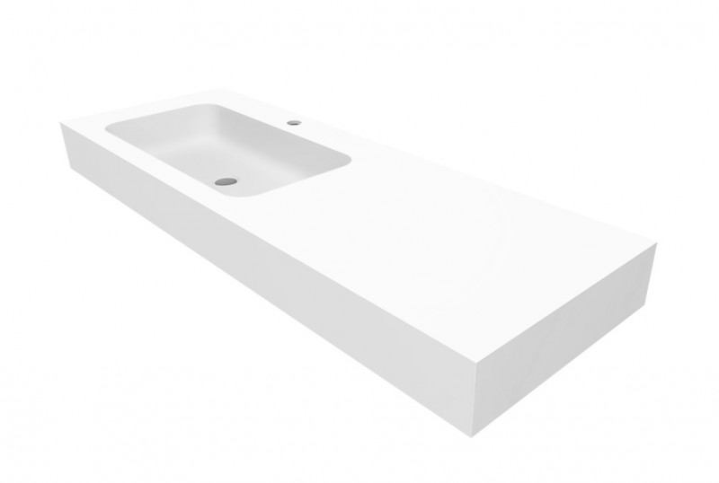 Cristalstone Linea Simpla umywalka 130x45 cm lewa biały satynowy mat U1300-MBLOT