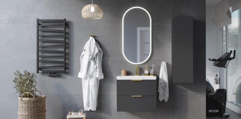 Excellent Blanko szafka z umywalką z otworem 65 cm czarny mat/uchwyty złote MLEX.6301.640.BL+CENL.6317.650.WH+MLEX.6303.SET.GL