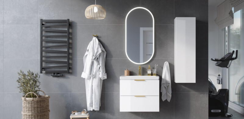 Excellent Blanko szafka z umywalką z otworem 49 cm biały/uchwyty czarne MLEX.6301.490.WH + CENL.6317.500.WH + MLEX.6303.SET.BL