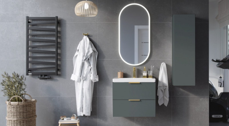 Excellent Blanko szafka z umywalką z otworem 49 cm szałwiowy mat/uchwyty złote MLEX.6301.490.GN + CENL.6317.500.WH + MLEX.6303.SET.GL