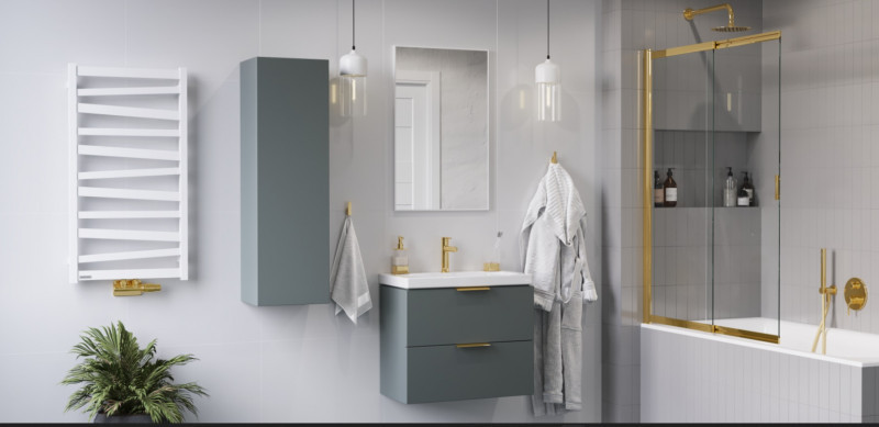 Excellent Blanko szafka z umywalką z otworem 65 cm szałwiowy mat/uchwyty złote MLEX.6301.640.GN + CENL.6317.650.WH + MLEX.6303.SET.GL